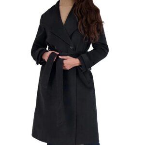 Avec Les Filles New With Tags -Double-Breasted Faux Wool Black Wrap Coat, Size M